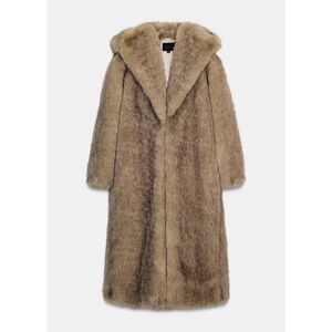 Zara Long Faux Fur Coat in Light Brown